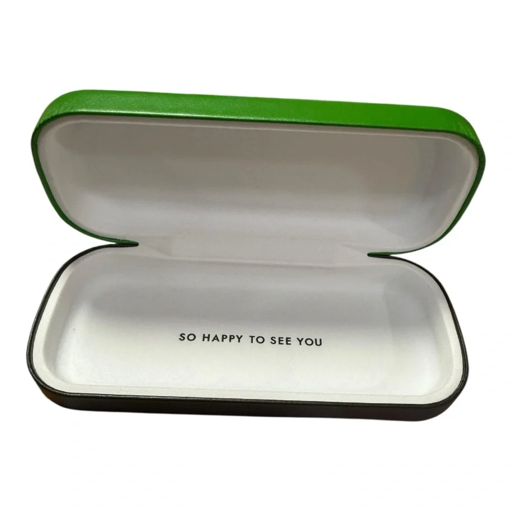 Kate Spade New York Green Hard Eyeglass Case • “So Happy to See You” Interior